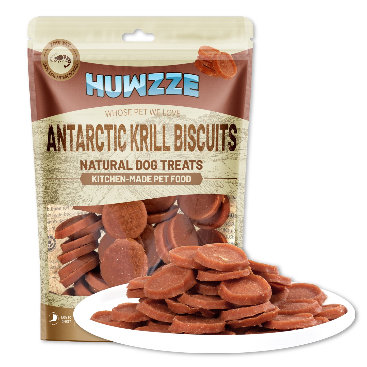 HUWZZE Antarctic Krill Biscuits for Dogs & Cats, Dog Training Treats, Chewy Snacks for Training Rewards 14.1 oz