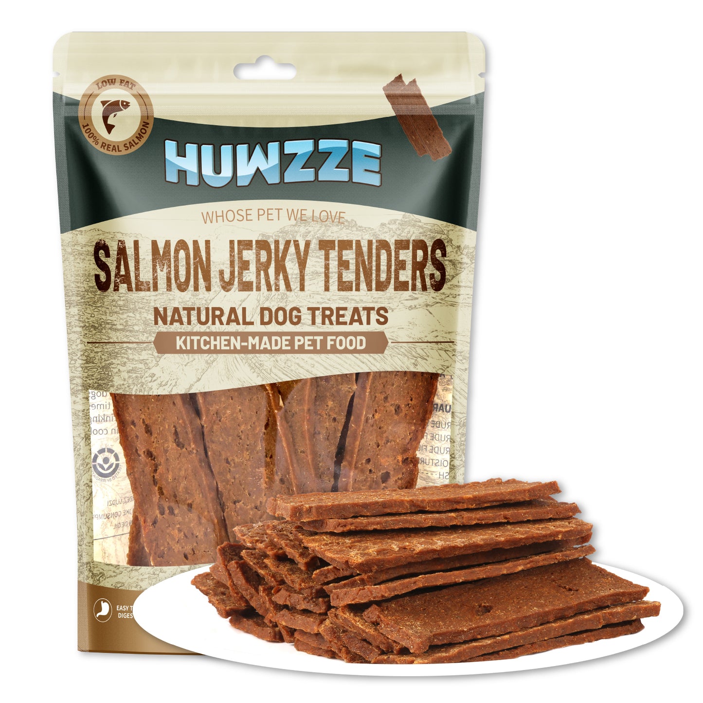 HUWZZE Salmon Jerky Tenders for Dogs & Cats, Natural Dog Treats Snacks Made with Real Salmon 14.1 oz