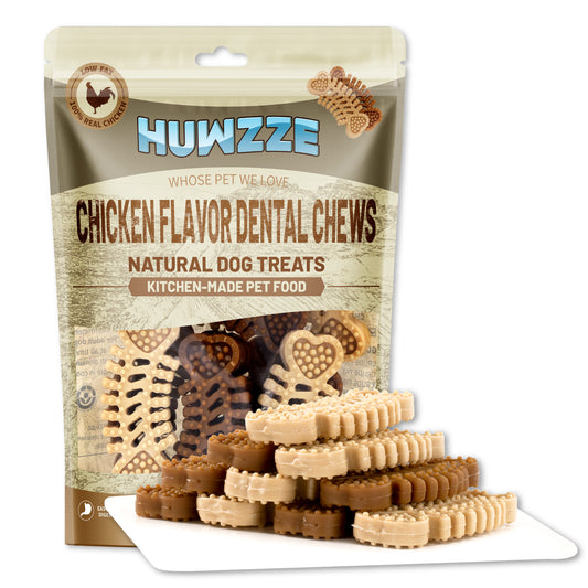HUWZZE Dental Chews for Dogs, Chicken Flavor Dental Dog Treats Chewy Snacks, Oral Care and Hygiene Chews 14.5 oz