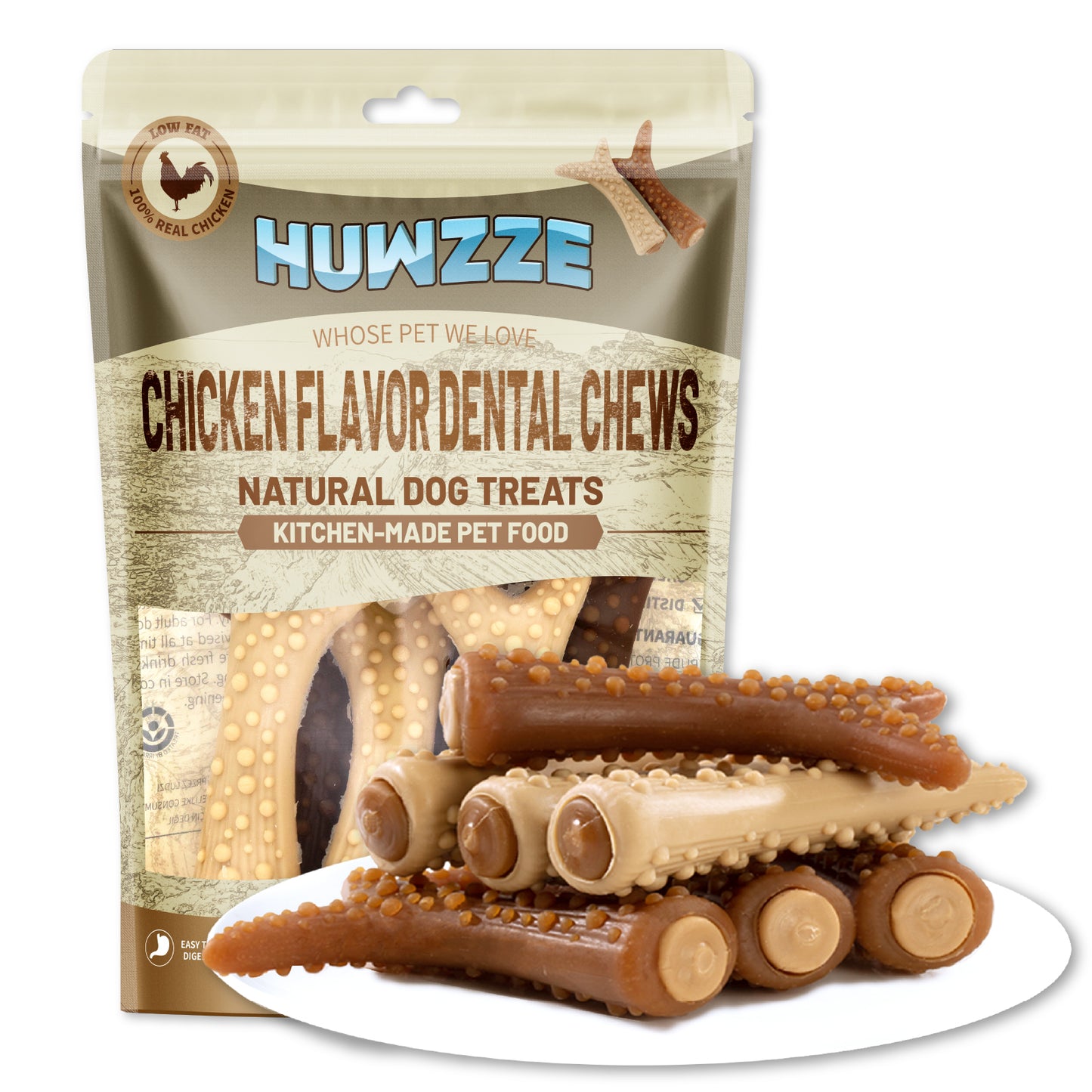 HUWZZE Dental Chews for Dogs, Chicken Flavor Dental Dog Treats Chewy Snacks, Oral Care and Hygiene Chews 18.2 oz