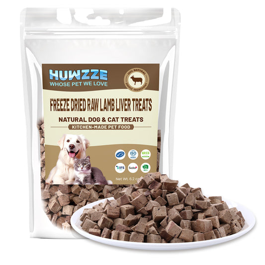 HUWZZE Freeze Dried Lamb Liver Treats for Cats & Dogs, Single Ingredient All Natural Dog Treats Snacks-Grain Free Pet Food Perfect for Training 6.2 oz