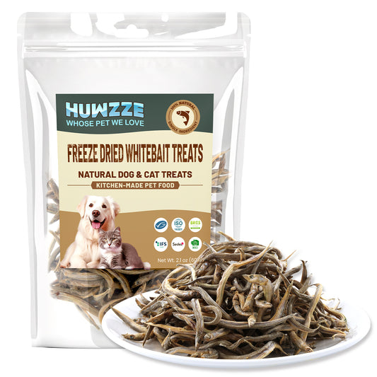 HUWZZE Freeze Dried Whitebait Treats for Cats & Dogs, Single Ingredient All Natural Dog Treats Snacks-Pet Food Perfect for Training 2.1 oz