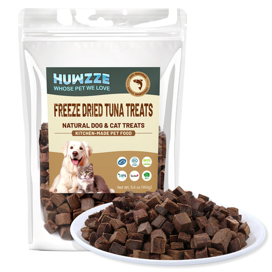 HUWZZE Freeze Dried Tuna Treats for Cats & Dogs, Single Ingredient All Natural Grain-Free Dog Treats Snacks-Pet Food Perfect for Training 5.6 oz