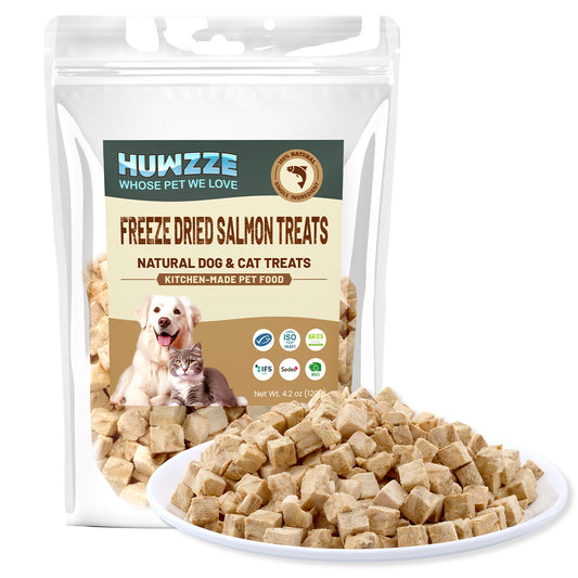 HUWZZE Freeze Dried Salmon Treats for Cats & Dogs, Single Ingredient All Natural Grain-Free Dog Treats Snacks-Pet Food Perfect for Training 4.2 oz