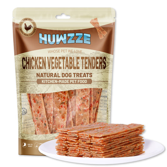 HUWZZE Chicken Vegetable Tenders with Carrots and Spinach for Dogs & Cats, Rawhide Free Dog Treats Chewy Snacks 15.9 oz