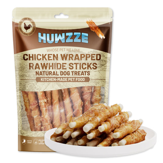 HUWZZE Chicken Wrapped Rawhide Sticks, Grain Free Dog Treats Chewy Snacks 14.1 oz