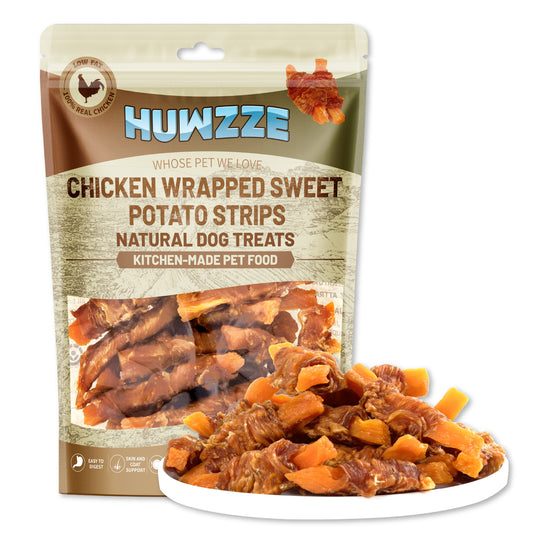 HUWZZE Chicken Wrapped Sweet Potato Strips for Dogs, Grain Free Dog Treats Chewy Snacks 14.1 oz