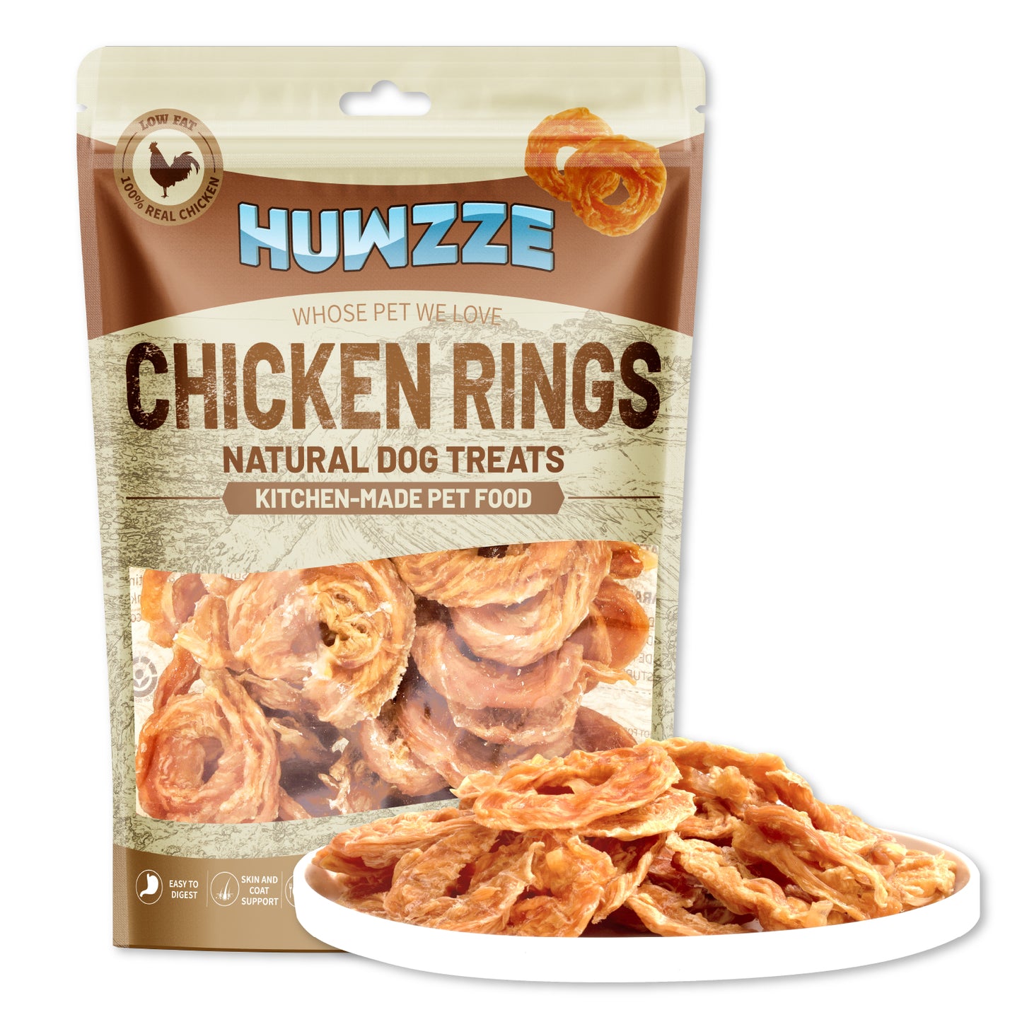 HUWZZE Chicken Rings for Dogs & Cats, High Protein Dog Treats Chewy Snacks, Grain Free Chicken Jerky 14.1 oz