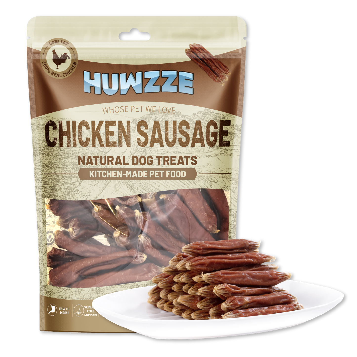 HUWZZE Chicken Sausage for Dogs & Cats, Human Grade Dog Treats Snacks 14.1 oz