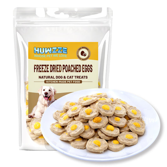 HUWZZE Freeze Dried Poached Eggs for Cats & Dogs, Single Ingredient All Natural Dog Treats Snacks-Grain Free Pet Food Perfect for Training 3.2 oz