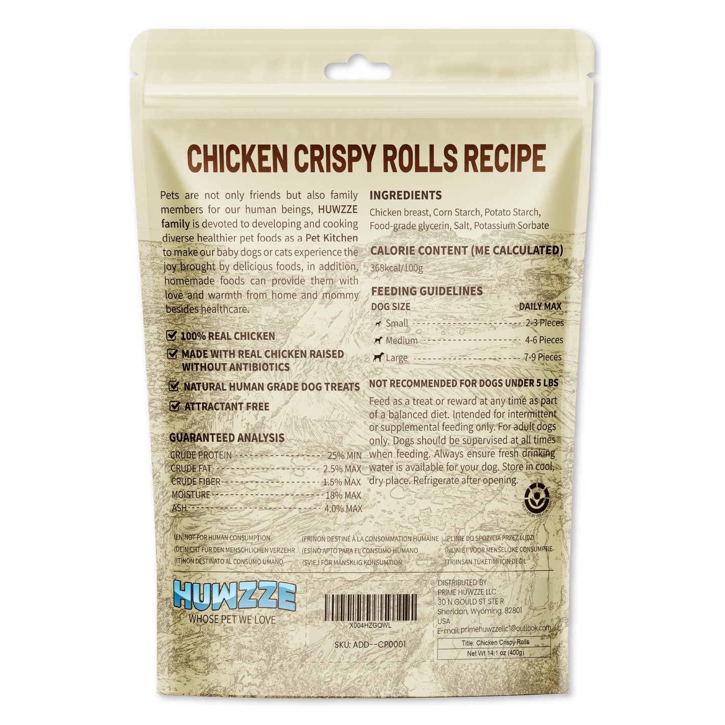 HUWZZE Chicken Crispy Rolls for Dogs, Rawhide Free Dog Treats,High Protein Chewy Snacks 14.1 oz