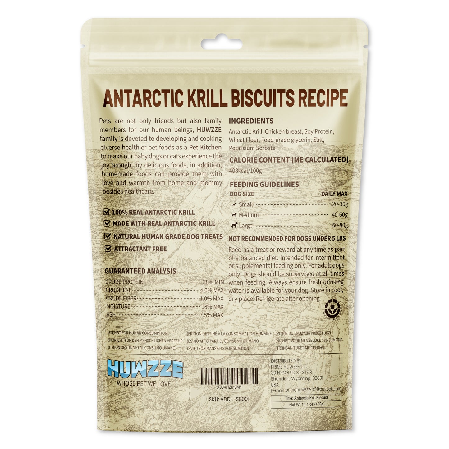 HUWZZE Antarctic Krill Biscuits for Dogs & Cats, Dog Training Treats, Chewy Snacks for Training Rewards 14.1 oz