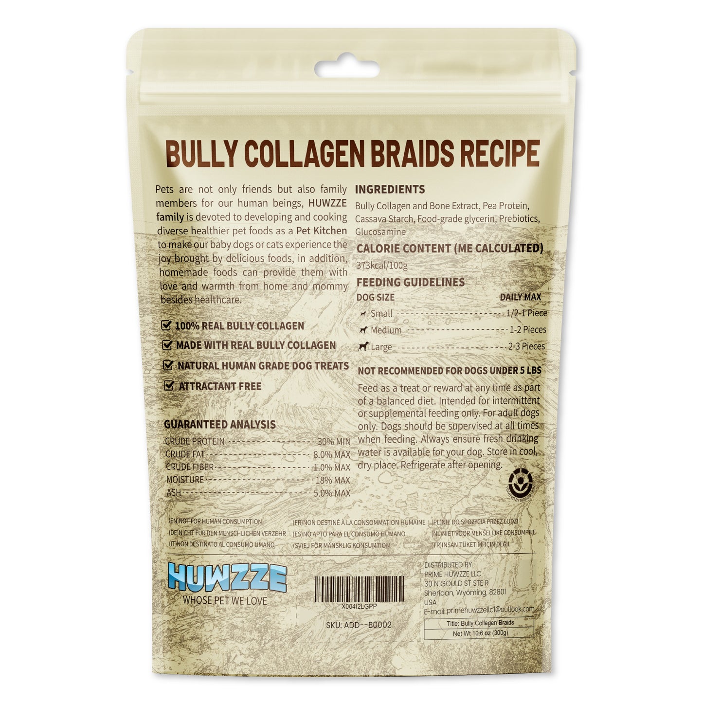 HUWZZE Bully Collagen Braids for Dogs, Rawhide Free Dog Treats Chewy Snacks 10.6 oz