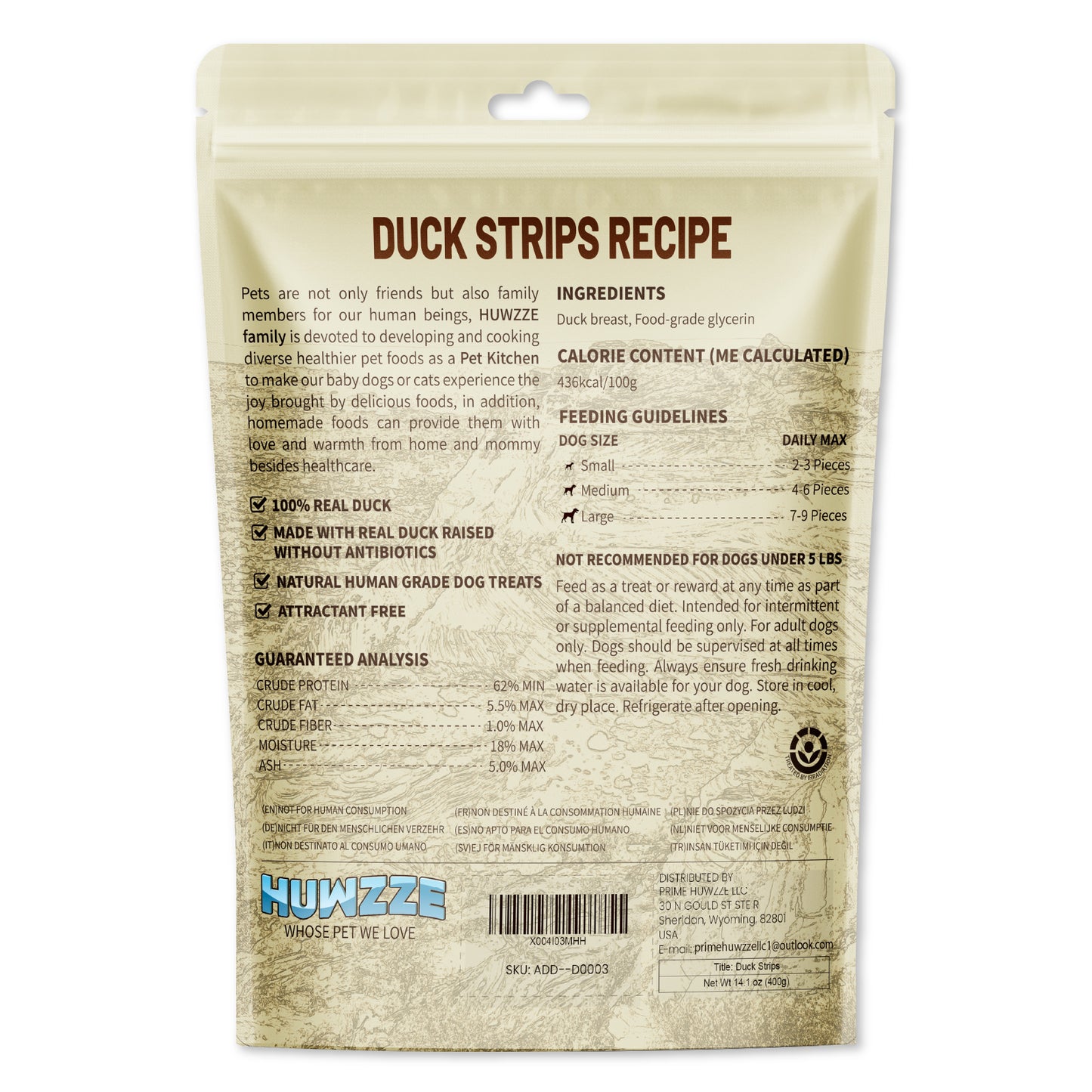 HUWZZE Duck Strips for Dogs & Cats, Grain Free Dog Training Treats, Rawhide Free Chewy Snacks 14.1 oz