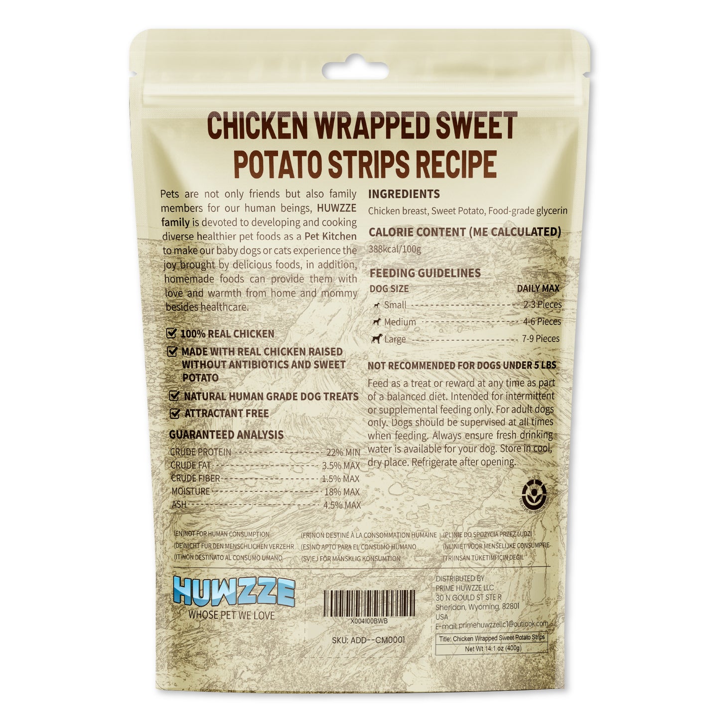 HUWZZE Chicken Wrapped Sweet Potato Strips for Dogs, Grain Free Dog Treats Chewy Snacks 14.1 oz