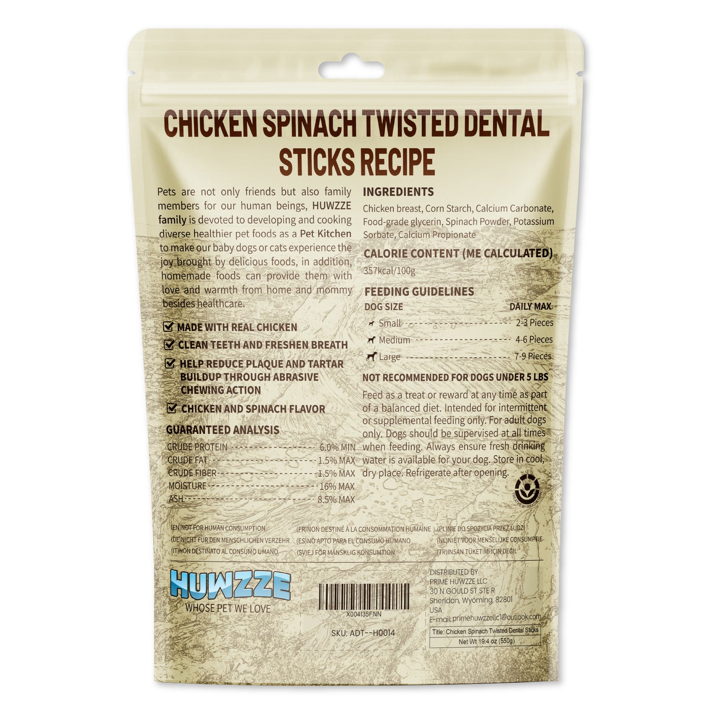HUWZZE Dental Chews for Dogs, Chicken Spinach Twisted Dental Sticks Dog Treats Chewy Snacks, Oral Care and Hygiene Chews 19.4 oz