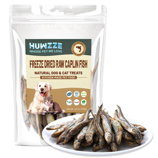 HUWZZE Freeze Dried Whole Capelin Fish Treats for Cats & Dogs, Single Ingredient All Natural Dog Treats Snacks-Pet Food Perfect for Training 4.6 oz