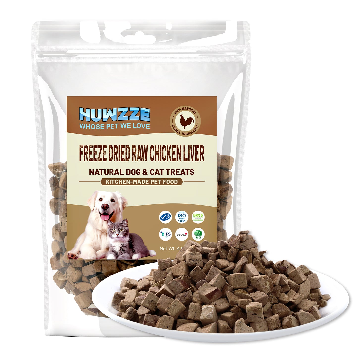 HUWZZE Freeze Dried Chicken Liver Treats for Cats & Dogs, Single Ingredient All Natural Dog Treats Snacks-Grain Free Pet Food Perfect for Training 4.6 oz