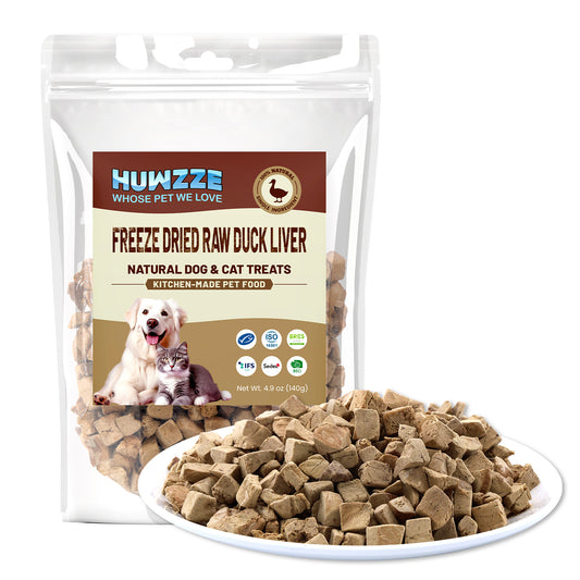 HUWZZE Freeze Dried Duck Liver Treats for Cats & Dogs, Single Ingredient All Natural Dog Treats Snacks-Grain Free Pet Food Perfect for Training 4.9 oz