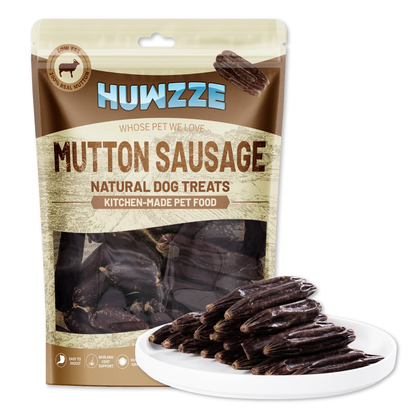 HUWZZE Mutton Sausage for Dogs & Cats, Human Grade Dog Treats Snacks 14.1 oz