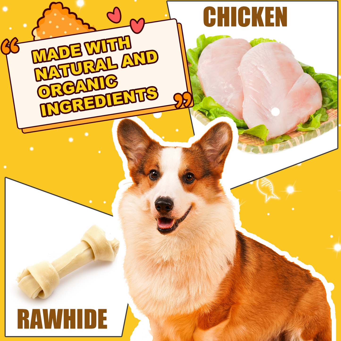 HUWZZE Chicken Wrapped Puffed Rawhide Sticks, Grain Free Dog Treats Chewy Snacks 11.1 oz