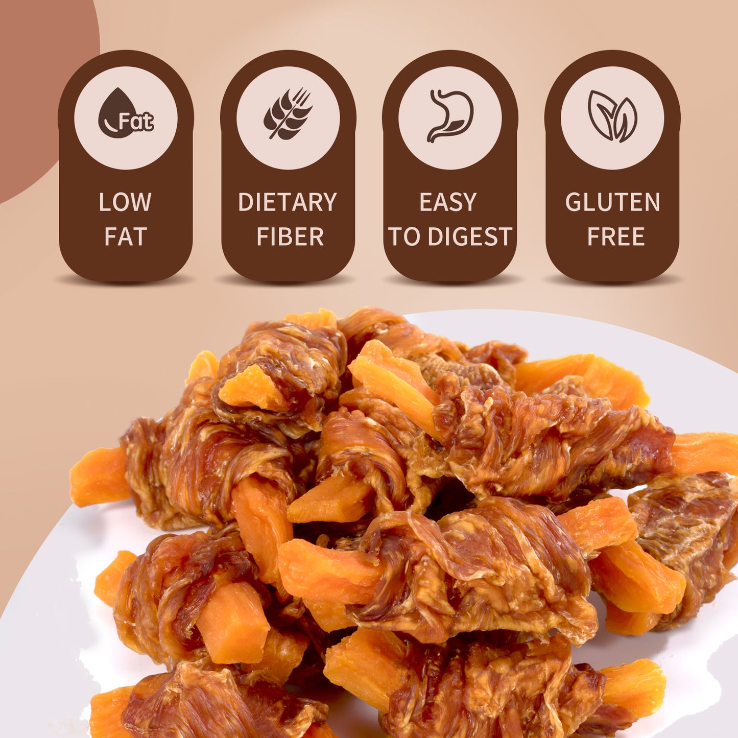 HUWZZE Chicken Wrapped Sweet Potato Strips for Dogs, Grain Free Dog Treats Chewy Snacks 14.1 oz