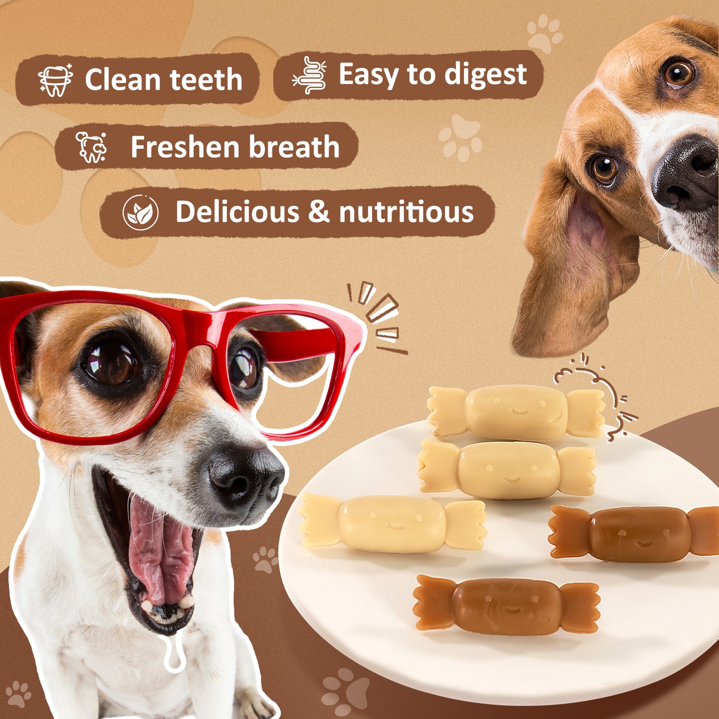 HUWZZE Dental Chews for Dogs, Chicken Flavor Dental Dog Treats Chewy Snacks, Candy-shaped Oral Care and Hygiene Chews 21.2 oz