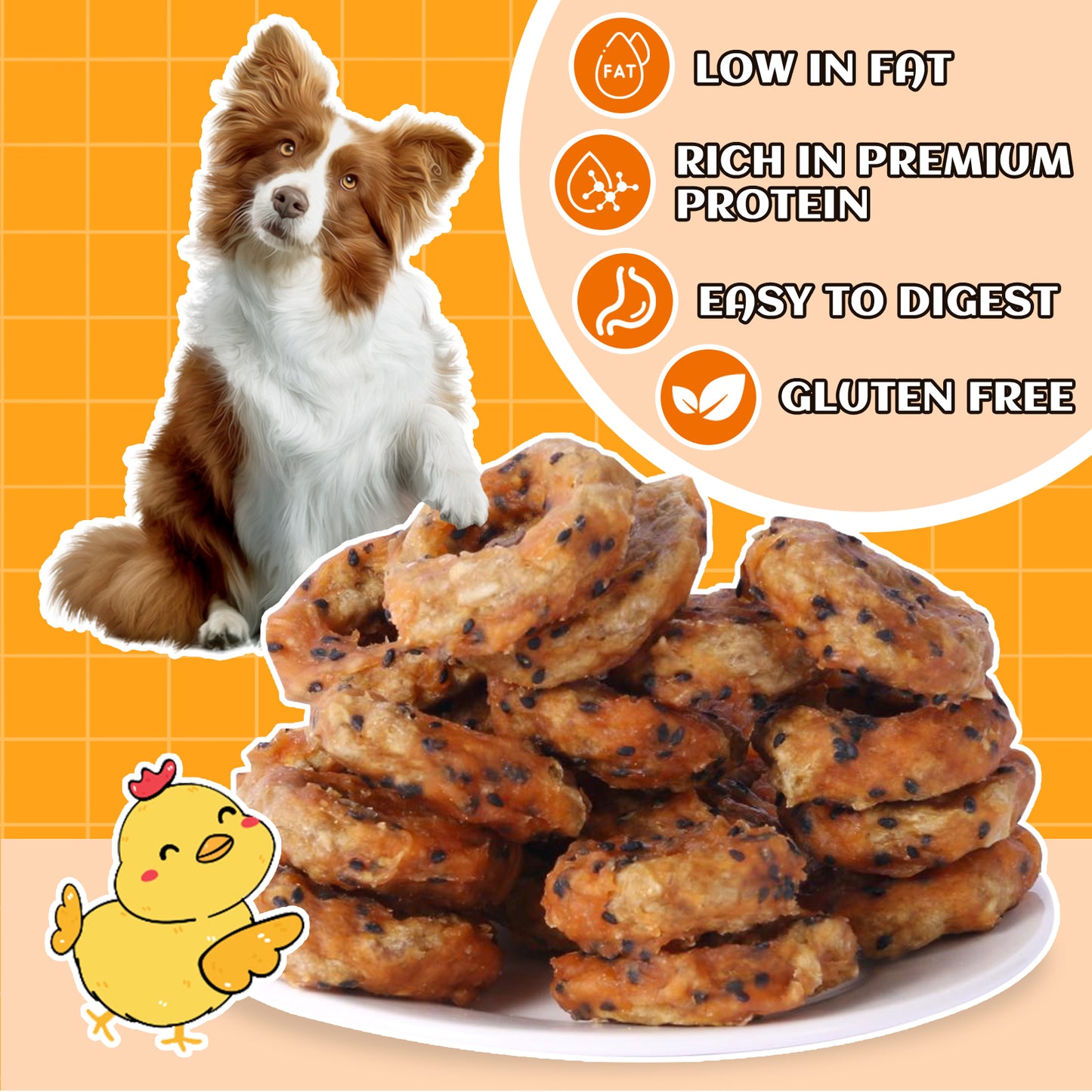 HUWZZE Chicken Sesame Bully Collagen Donuts for Dogs, Rawhide Free Dog Treats Chewy Snacks 11.6 oz
