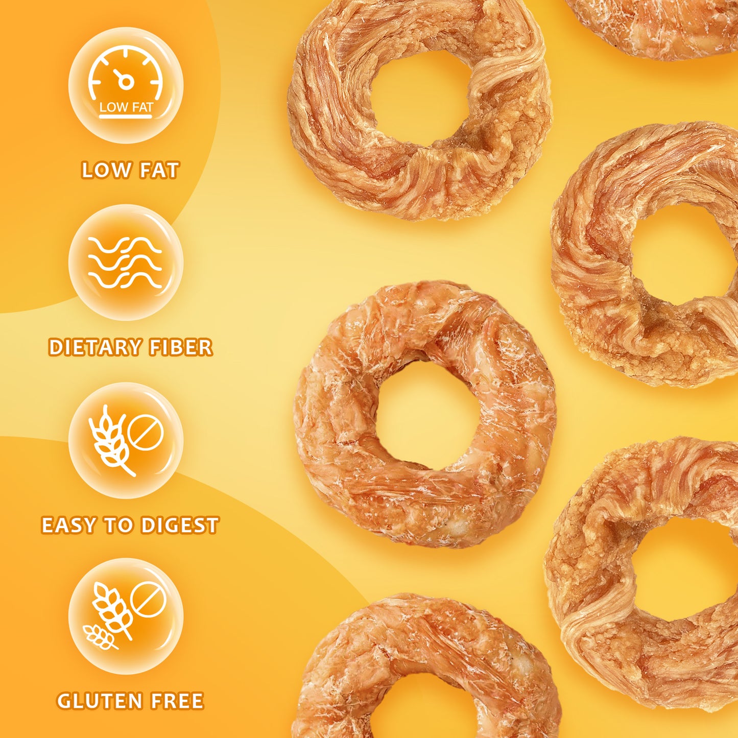 HUWZZE Chicken Rings for Dogs & Cats, High Protein Dog Treats Chewy Snacks, Grain Free Chicken Jerky 14.1 oz