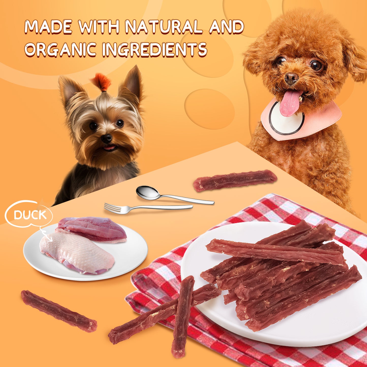 HUWZZE Duck Strips for Dogs & Cats, Grain Free Dog Training Treats, Rawhide Free Chewy Snacks 14.1 oz