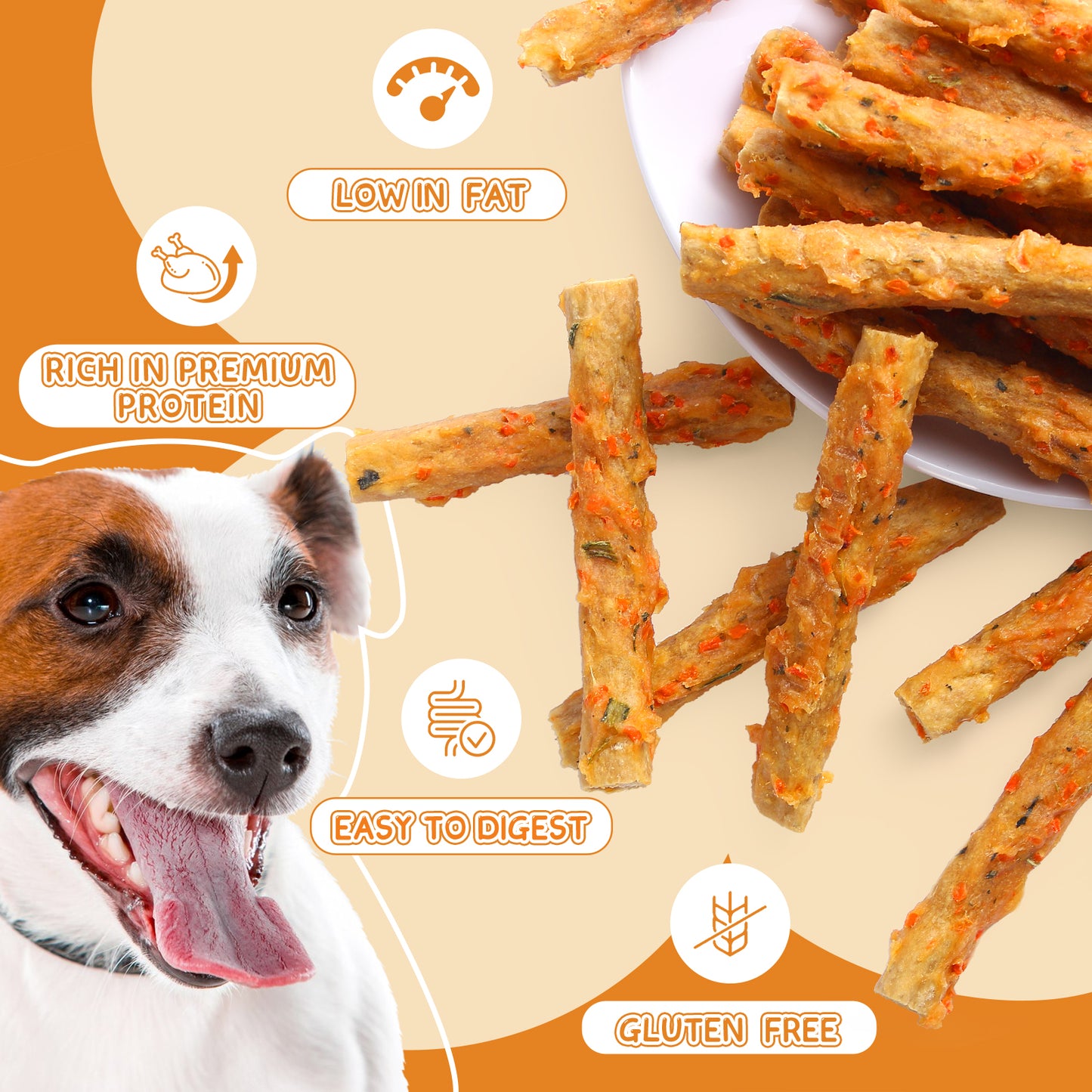 HUWZZE Chicken Vegetable Bully Collagen Sticks for Dogs, Rawhide Free Dog Treats Chewy Snacks 12.3 oz
