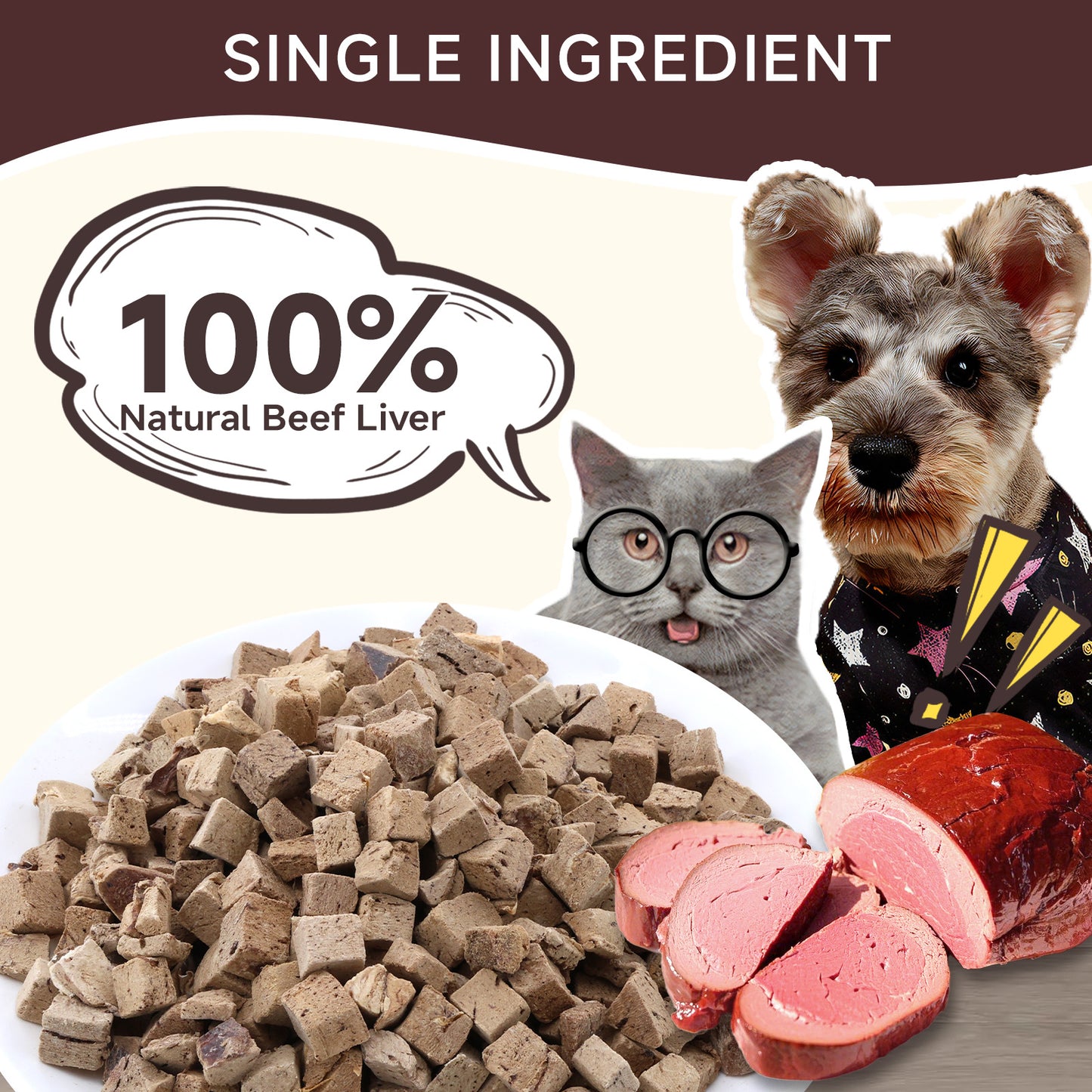 HUWZZE Freeze Dried Beef Liver Treats for Cats & Dogs, Single Ingredient All Natural Dog Treats Snacks-Grain Free Pet Food Perfect for Training 4.9 oz