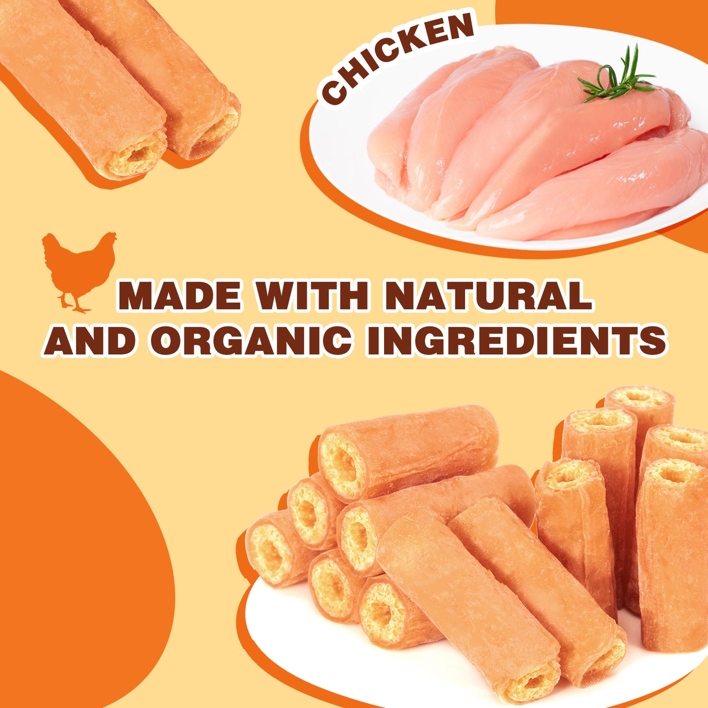 HUWZZE Chicken Crispy Rolls for Dogs, Rawhide Free Dog Treats,High Protein Chewy Snacks 14.1 oz