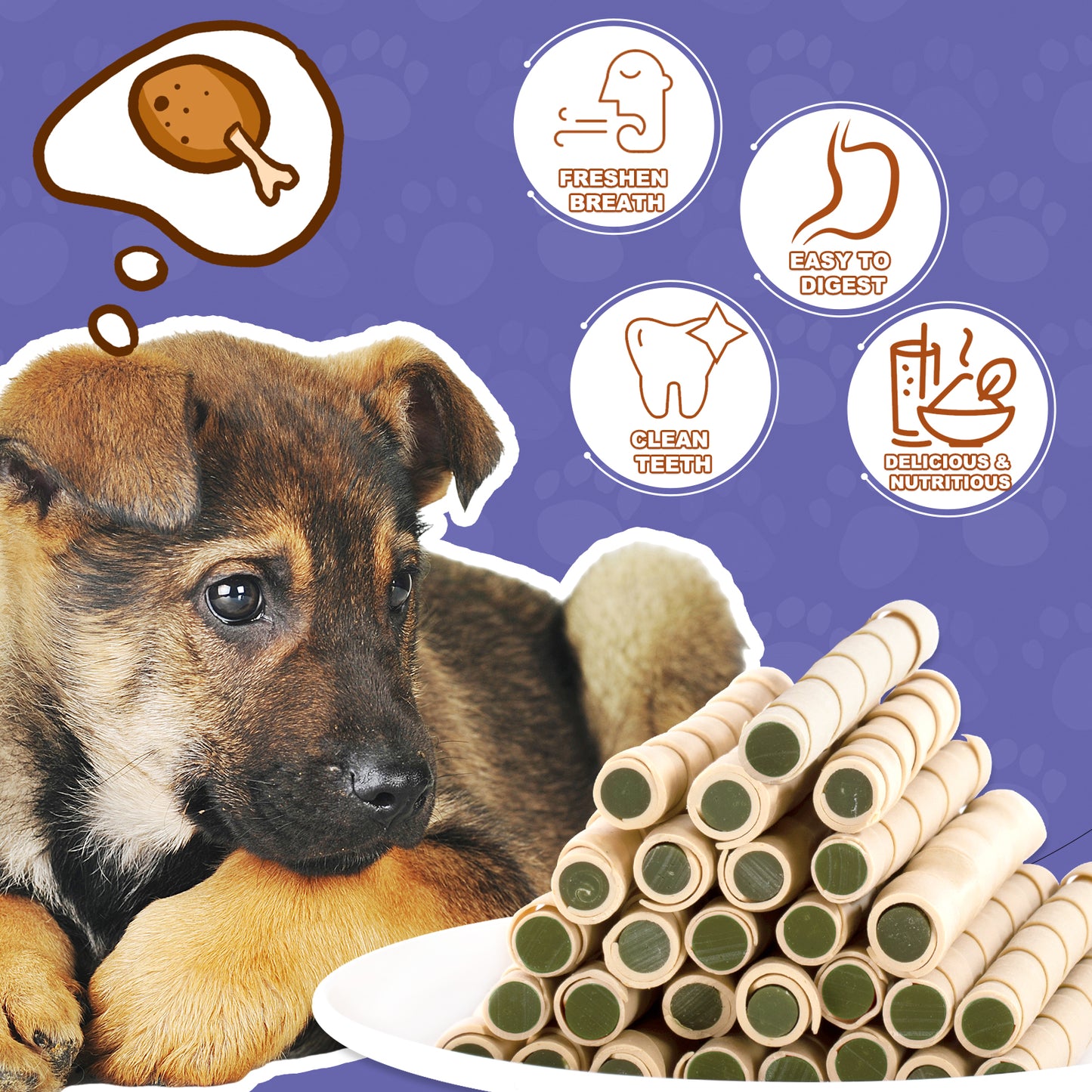 HUWZZE Dental Chews for Dogs, Chicken Spinach Dental Sticks Dog Treats Chewy Snacks, Oral Care and Hygiene Chews 24.7 oz