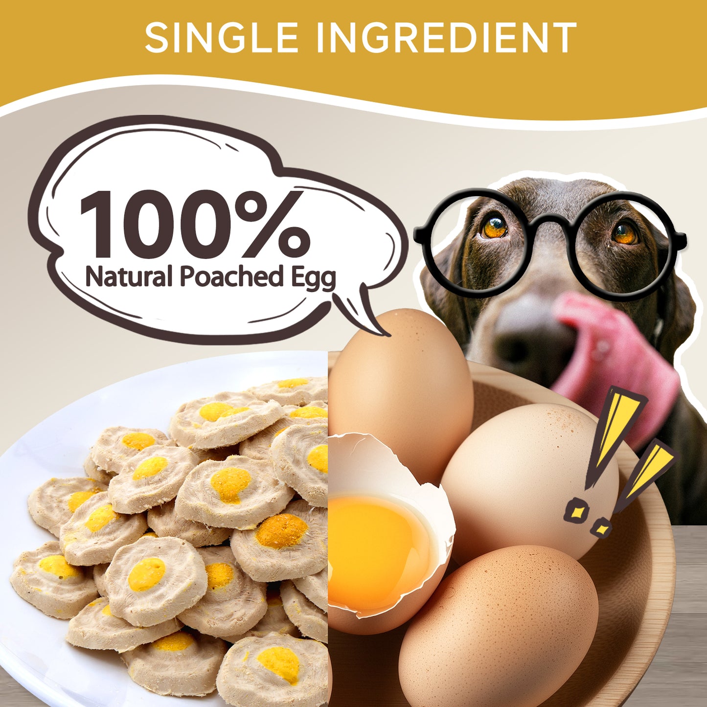 HUWZZE Freeze Dried Poached Eggs for Cats & Dogs, Single Ingredient All Natural Dog Treats Snacks-Grain Free Pet Food Perfect for Training 3.2 oz