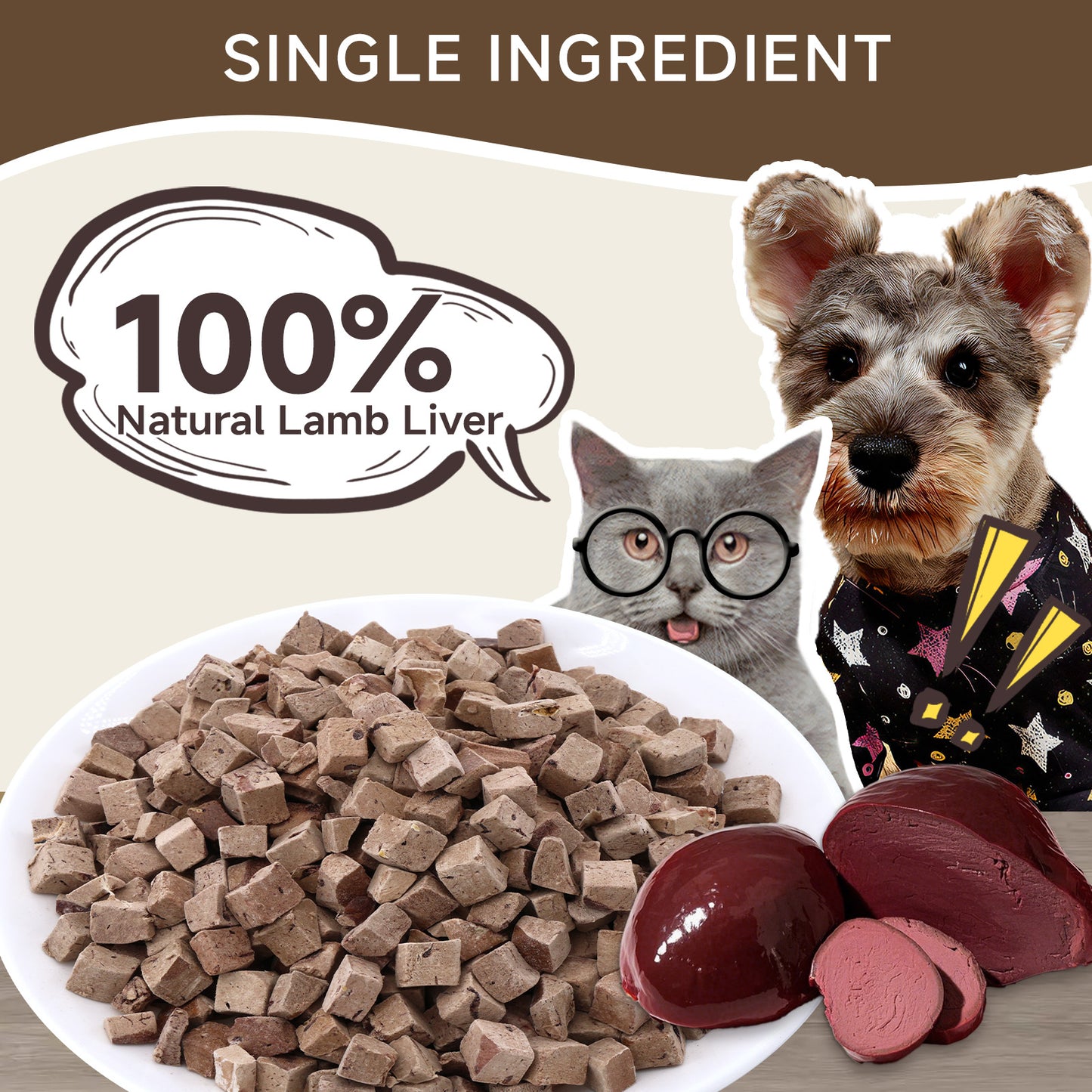 HUWZZE Freeze Dried Lamb Liver Treats for Cats & Dogs, Single Ingredient All Natural Dog Treats Snacks-Grain Free Pet Food Perfect for Training 6.2 oz