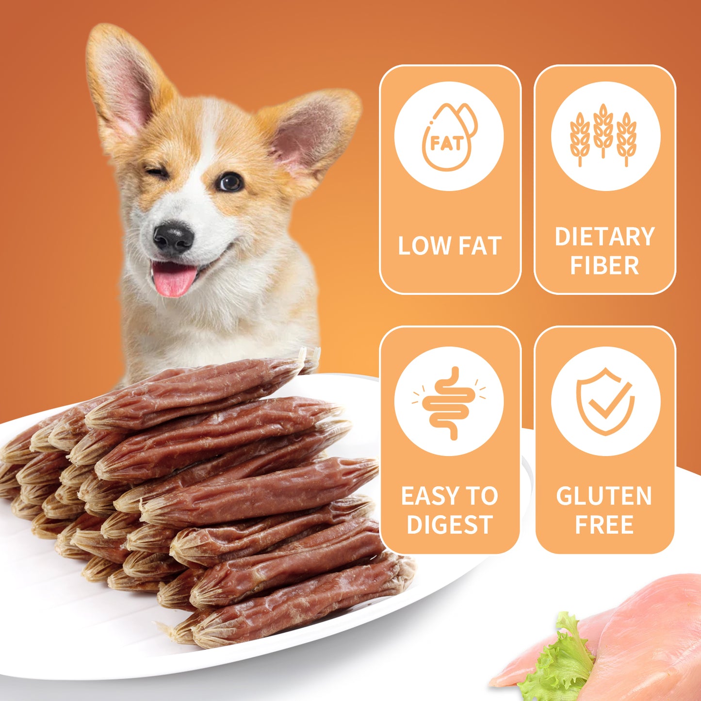 HUWZZE Chicken Sausage for Dogs & Cats, Human Grade Dog Treats Snacks 14.1 oz