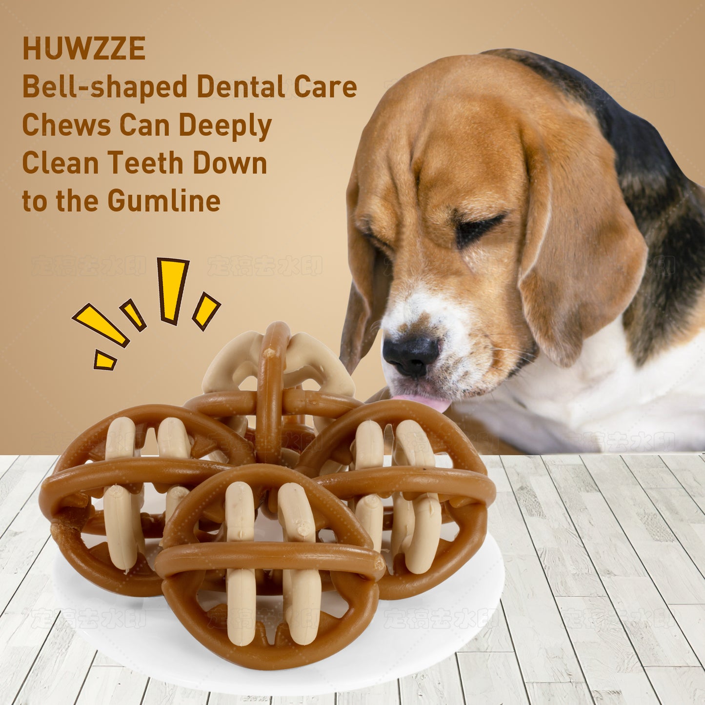 HUWZZE Dental Chews for Dogs, Chicken Flavor Dental Dog Treats Chewy Snacks, Bell-shaped Oral Care and Hygiene Chews 12 oz