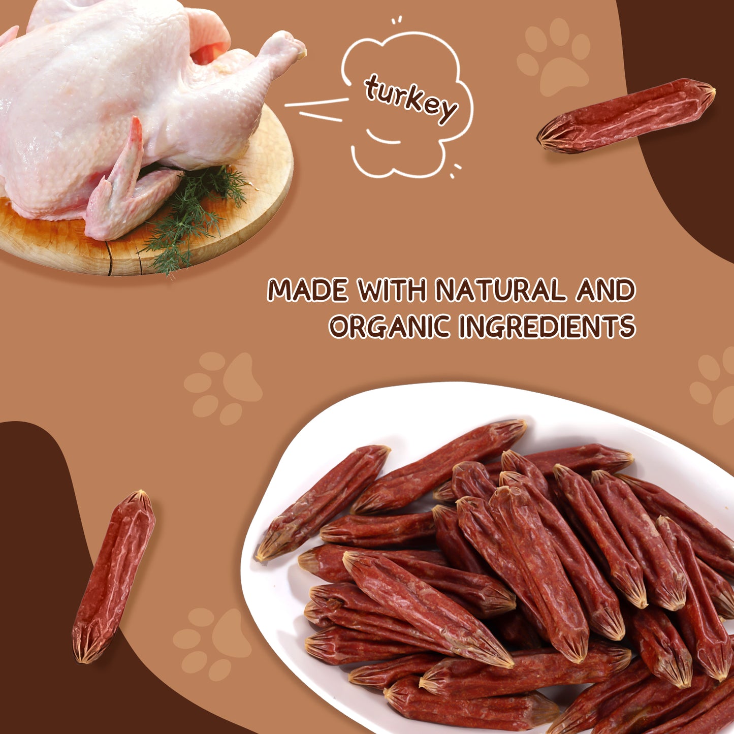 HUWZZE Turkey Sausage for Dogs & Cats, Human Grade Dog Treats Snacks 14.1 oz