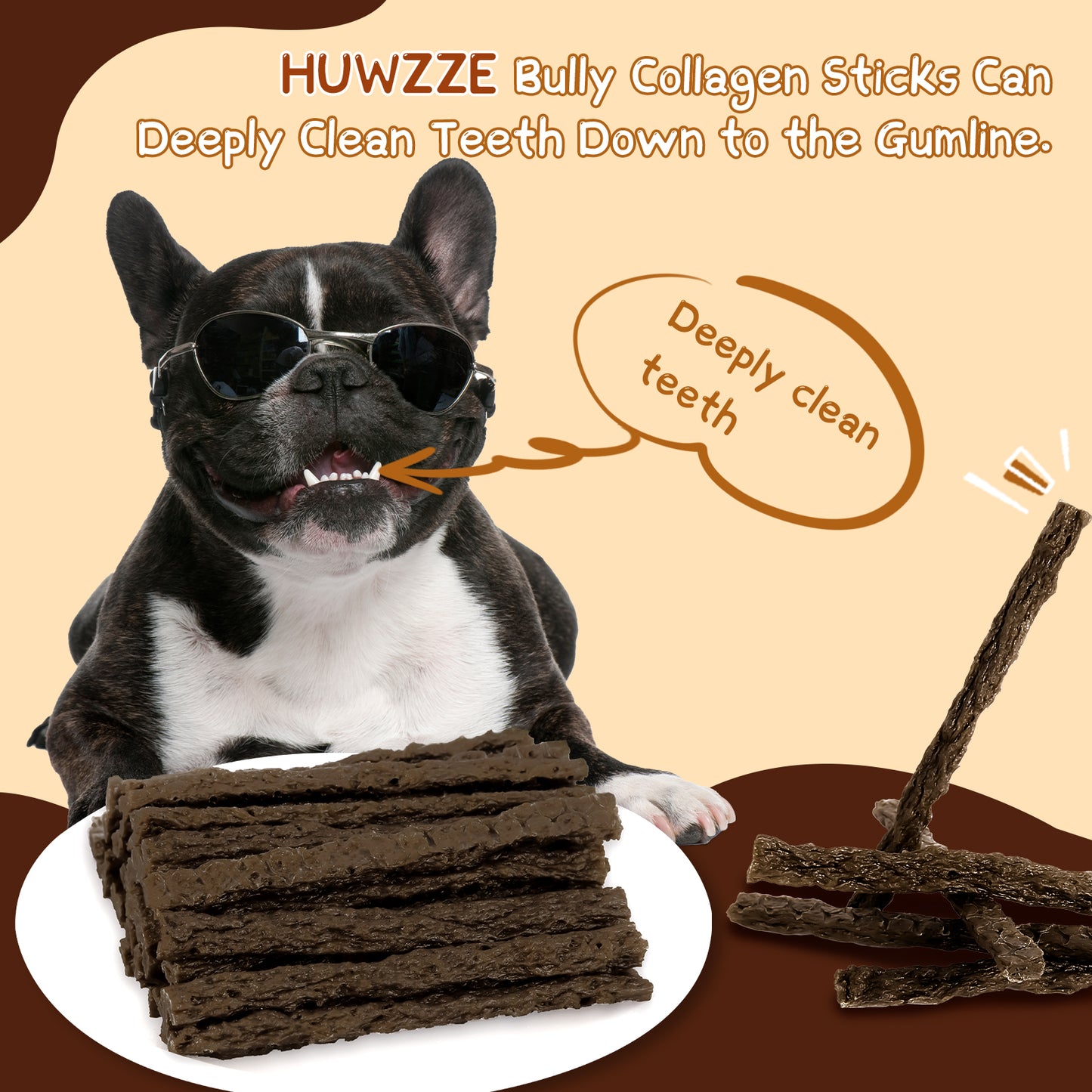 HUWZZE Bully Collagen Sticks for Dogs, Rawhide Free Dog Treats Chewy Snacks 14.1 oz