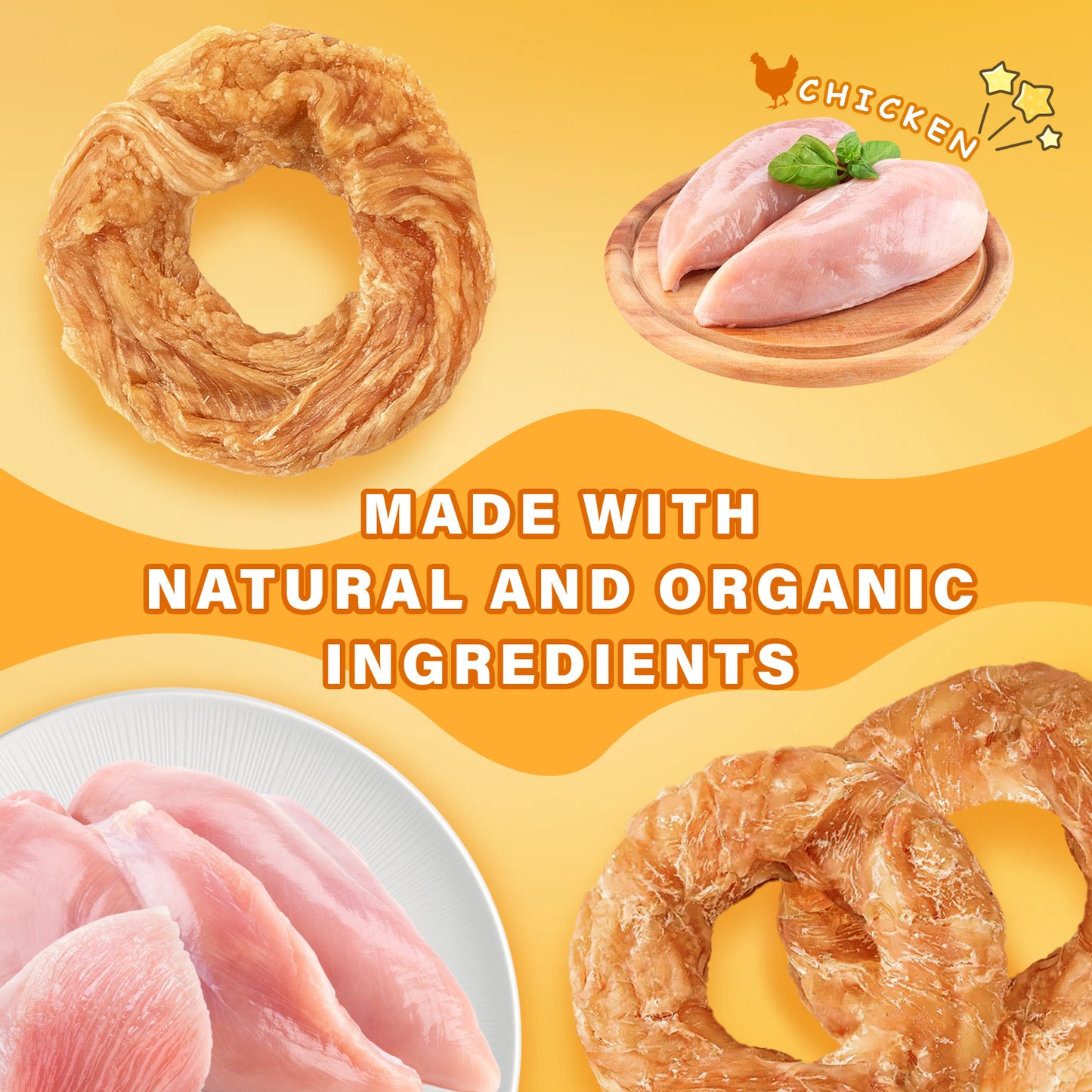 HUWZZE Chicken Rings for Dogs & Cats, High Protein Dog Treats Chewy Snacks, Grain Free Chicken Jerky 14.1 oz