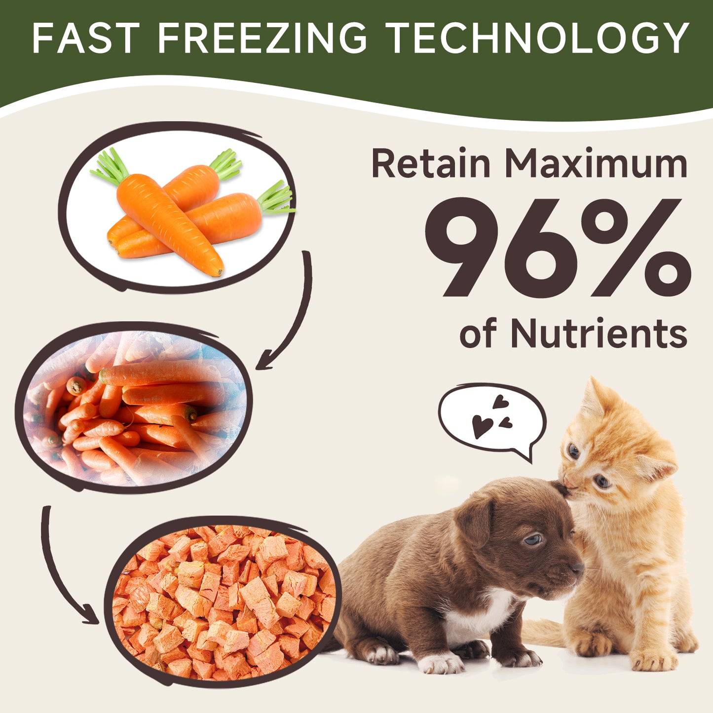 HUWZZE Freeze Dried Organic Carrot Treats for Cats & Dogs, Single Ingredient All Natural Dog Treats Snacks-Diabetic Friendly Pet Food Perfect for Training 2.5 oz