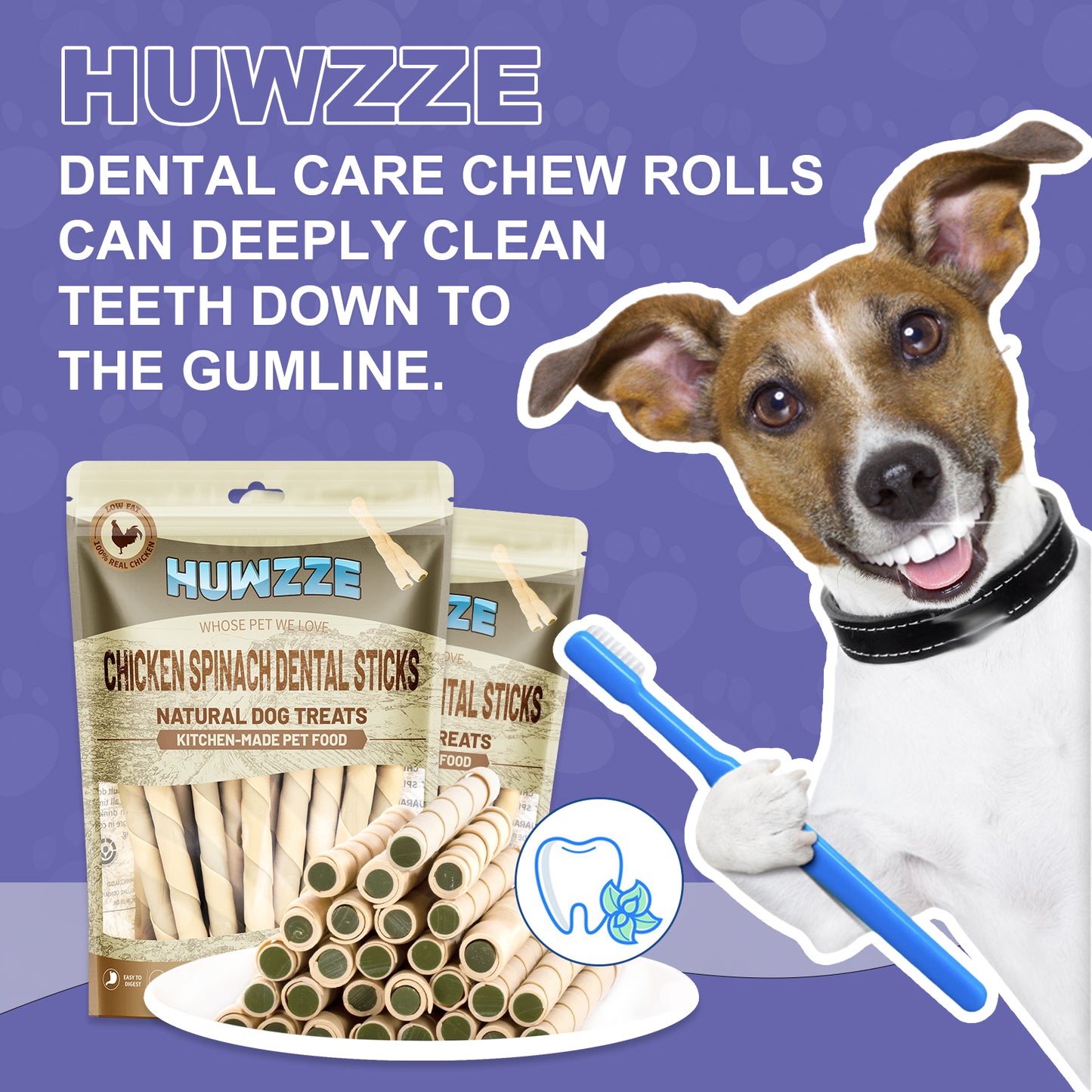 HUWZZE Dental Chews for Dogs, Chicken Spinach Dental Sticks Dog Treats Chewy Snacks, Oral Care and Hygiene Chews 24.7 oz