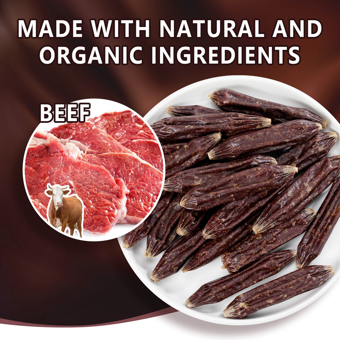 HUWZZE Beef Sausage for Dogs & Cats, Human Grade Dog Treats Snacks 14.1 oz