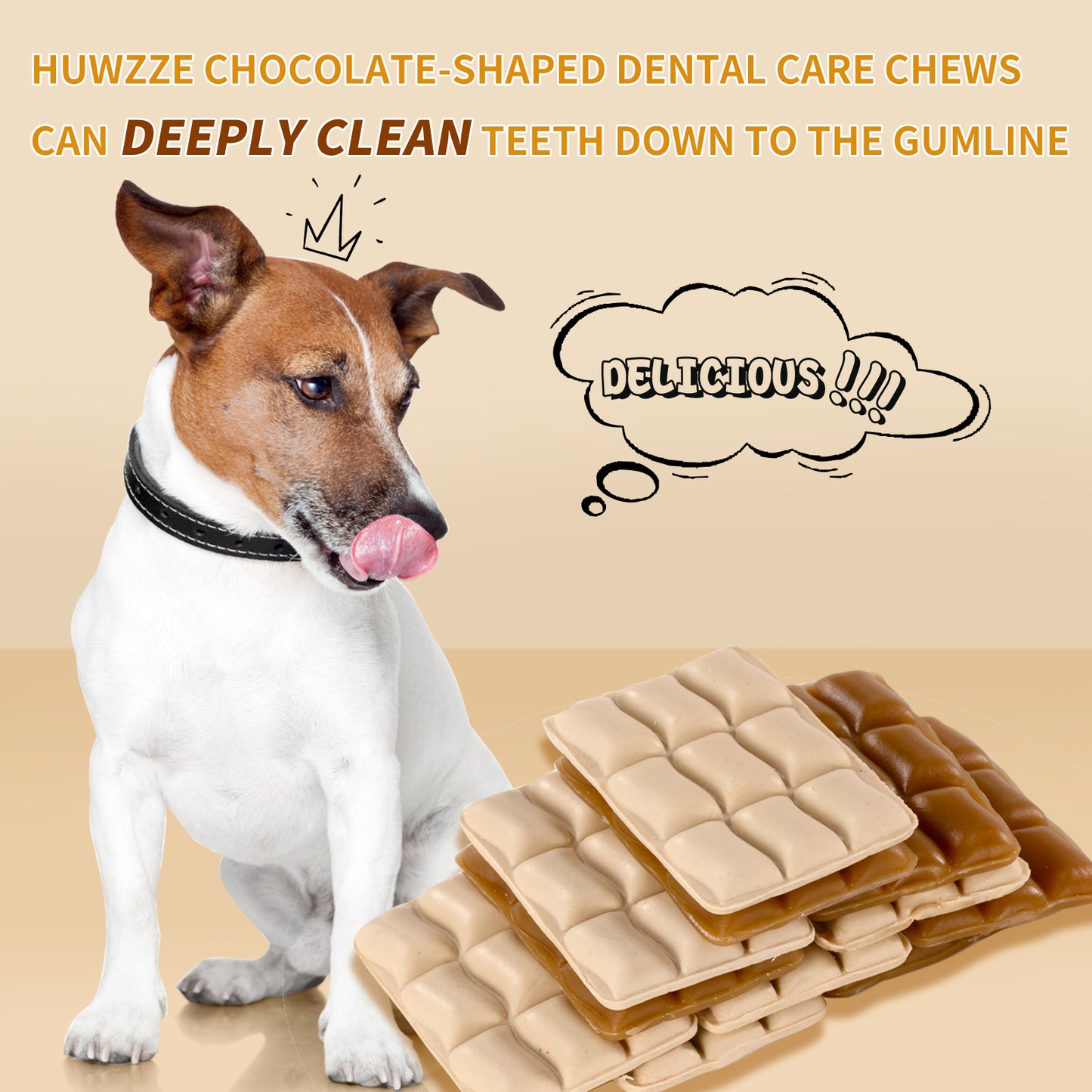 HUWZZE Dental Chews for Dogs, Chicken Flavor Dental Dog Treats Chewy Snacks, Oral Care and Hygiene Chews 18.7 oz