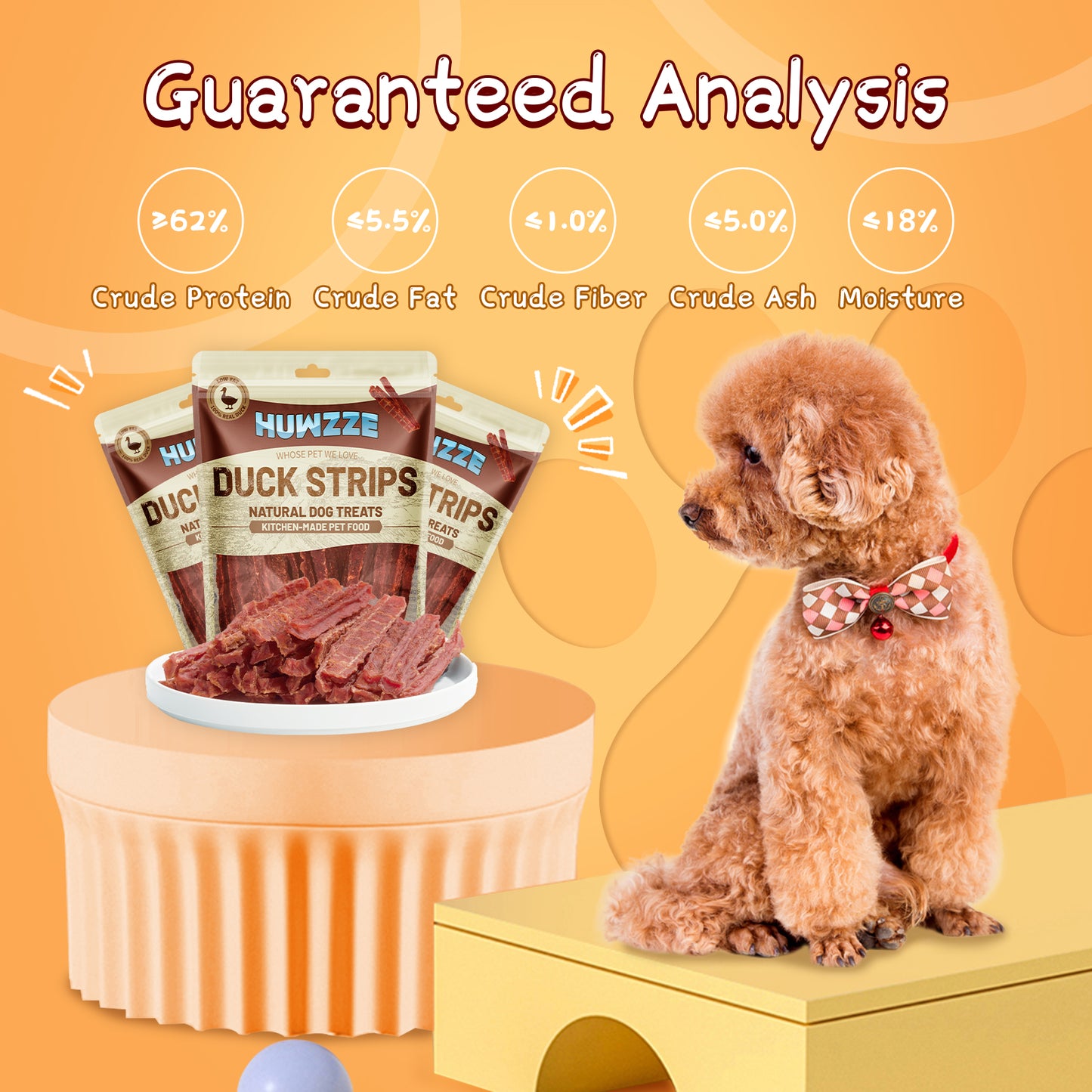 HUWZZE Duck Strips for Dogs & Cats, Grain Free Dog Training Treats, Rawhide Free Chewy Snacks 14.1 oz