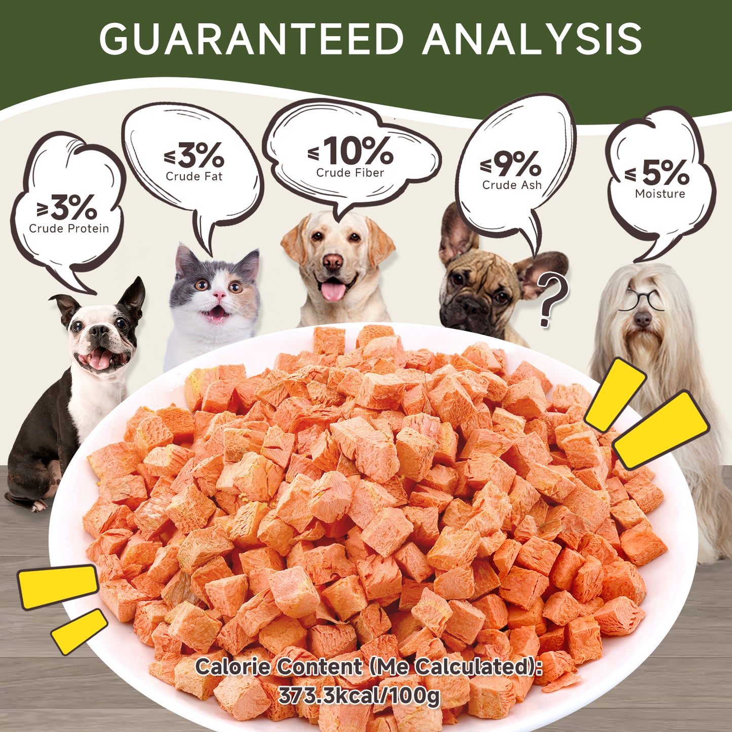 HUWZZE Freeze Dried Organic Carrot Treats for Cats & Dogs, Single Ingredient All Natural Dog Treats Snacks-Diabetic Friendly Pet Food Perfect for Training 2.5 oz