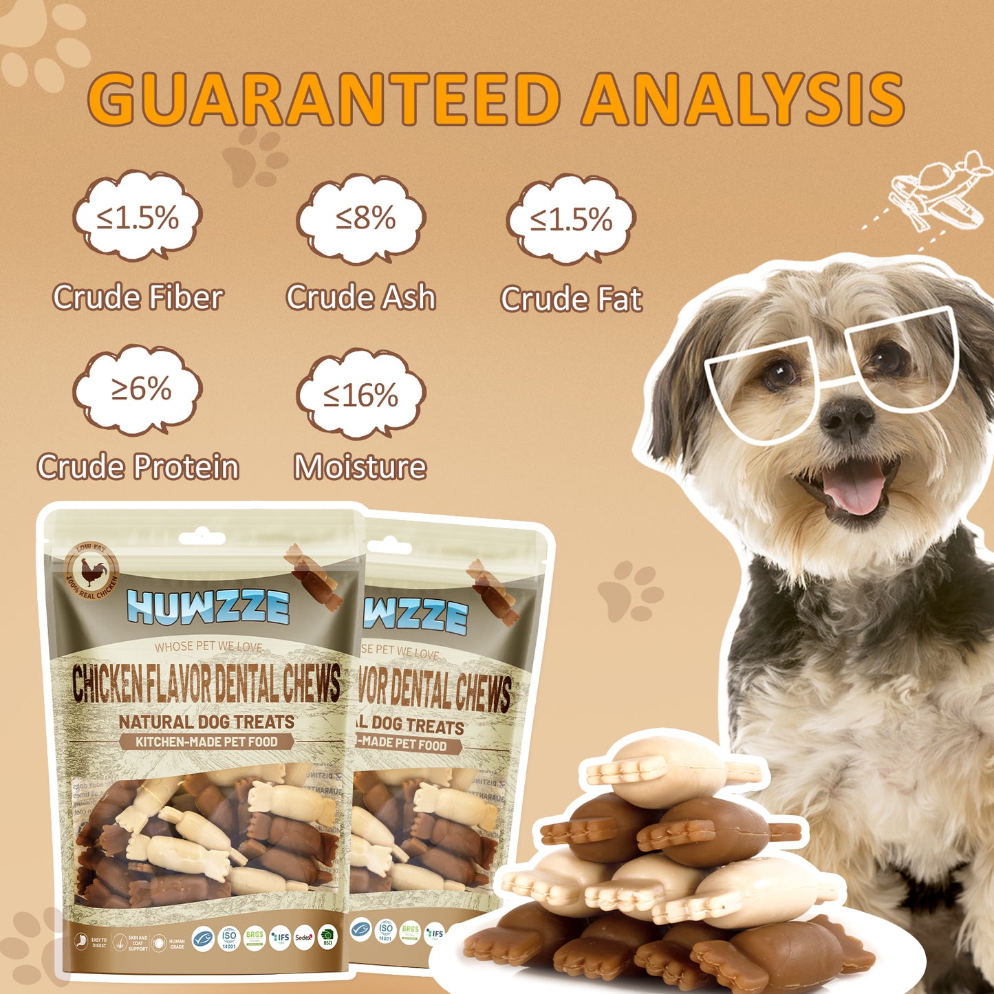 HUWZZE Dental Chews for Dogs, Chicken Flavor Dental Dog Treats Chewy Snacks, Candy-shaped Oral Care and Hygiene Chews 21.2 oz