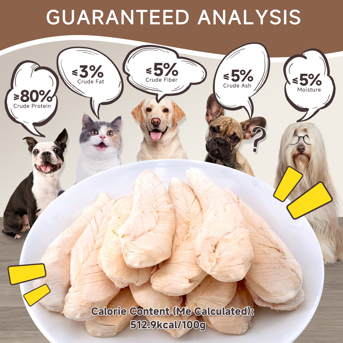 HUWZZE Freeze Dried Whole Chicken Breast Treats for Cats & Dogs, Single Ingredient All Natural Grain-Free Dog Treats Snacks-Pet Food Perfect for Training 5.3 oz