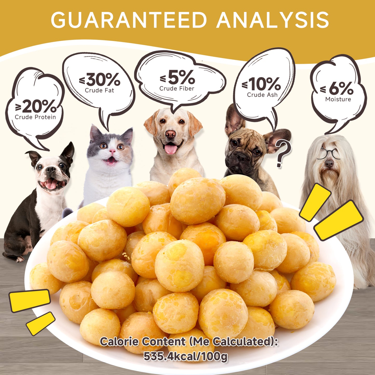HUWZZE Freeze Dried Egg Yolk Treats for Cats & Dogs, Single Ingredient All Natural Dog Treats Snacks-Grain Free Pet Food Perfect for Training 8.5 oz